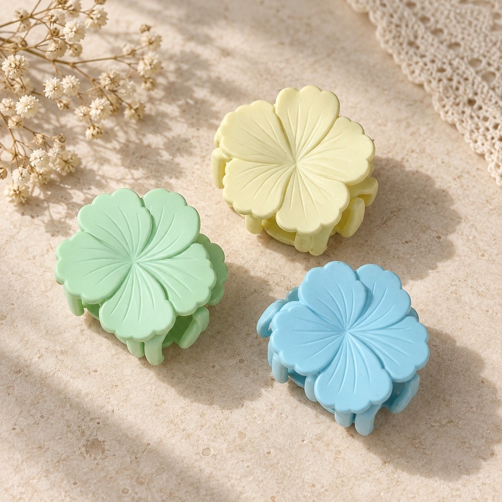 Set of 3 Matte Flower Hair Claw Clips Pastel Blue Green Yellow Floral Y2K